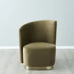 Reina Asymmetrical Olive Green Velvet Chair - Brushed Champagne Gold Stainless Steel Legs Left Apex