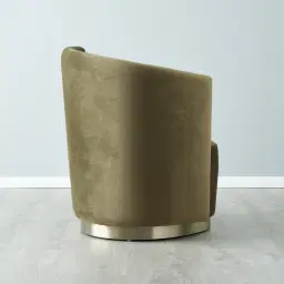 Reina Asymmetrical Olive Green Velvet Chair - Brushed Champagne Gold Stainless Steel Legs Left Apex