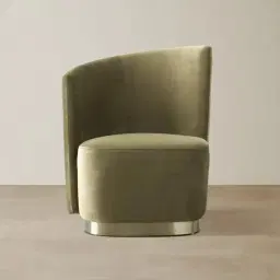 Reina Asymmetrical Olive Green Velvet Chair - Brushed Champagne Gold Stainless Steel Legs Left Apex