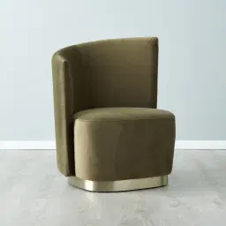 Reina Asymmetrical Olive Green Velvet Chair - Brushed Champagne Gold Stainless Steel Legs Left Apex