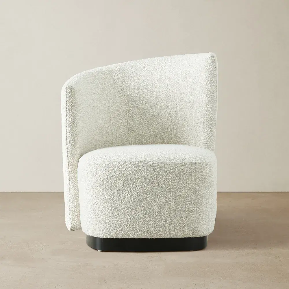 Reina Asymmetrical Cream Boucle Chair - Black Metal Legs Left Apex