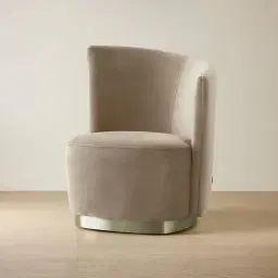 Reina Asymmetrical Beige Velvet Chair - Brushed Champagne Gold Stainless Steel Legs Right Apex