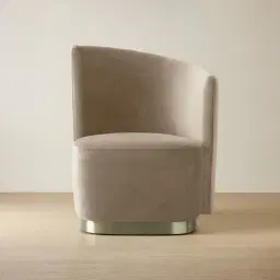 Reina Asymmetrical Beige Velvet Chair - Brushed Champagne Gold Stainless Steel Legs Right Apex