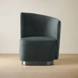 Reina Asymmetrical Charcoal Velvet Chair - Brushed Black Nickel Stainless Steel Legs Right Apex