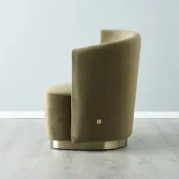 Reina Asymmetrical Olive Green Velvet Chair - Brushed Champagne Gold Stainless Steel Legs Right Apex