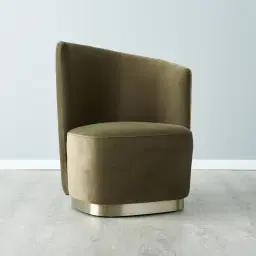 Reina Asymmetrical Olive Green Velvet Chair - Brushed Champagne Gold Stainless Steel Legs Right Apex