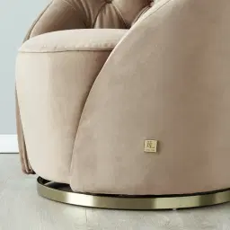 Sonja Beige Velvet Swivel Occasional Chair - Brushed Champagne Gold Stainless Steel Legs