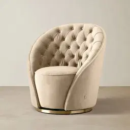 Sonja Beige Velvet Swivel Occasional Chair - Brushed Champagne Gold Stainless Steel Legs