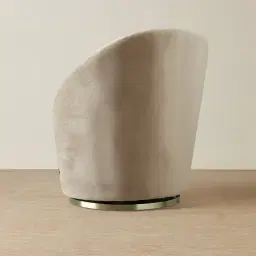 Sonja Beige Velvet Swivel Occasional Chair - Brushed Champagne Gold Stainless Steel Legs