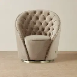 Sonja Beige Velvet Swivel Occasional Chair - Brushed Champagne Gold Stainless Steel Legs
