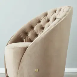 Sonja Beige Velvet Swivel Occasional Chair - Brushed Champagne Gold Stainless Steel Legs