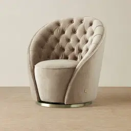 Sonja Beige Velvet Swivel Occasional Chair - Brushed Champagne Gold Stainless Steel Legs