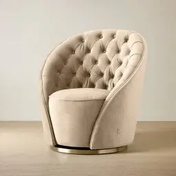 Sonja Beige Velvet Swivel Occasional Chair - Brushed Champagne Gold Stainless Steel Legs