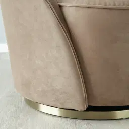 Sonja Beige Velvet Swivel Occasional Chair - Brushed Champagne Gold Stainless Steel Legs
