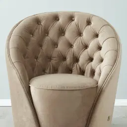 Sonja Beige Velvet Swivel Occasional Chair - Brushed Champagne Gold Stainless Steel Legs