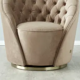 Sonja Beige Velvet Swivel Occasional Chair - Brushed Champagne Gold Stainless Steel Legs