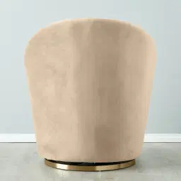 Sonja Beige Velvet Swivel Occasional Chair - Brushed Champagne Gold Stainless Steel Legs