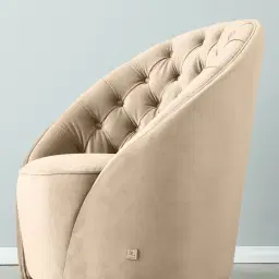 Sonja Beige Velvet Swivel Occasional Chair - Brushed Champagne Gold Stainless Steel Legs