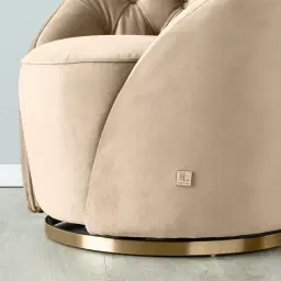 Sonja Beige Velvet Swivel Occasional Chair - Brushed Champagne Gold Stainless Steel Legs