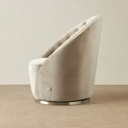 Sonja Beige Velvet Swivel Occasional Chair - Brushed Champagne Gold Stainless Steel Legs