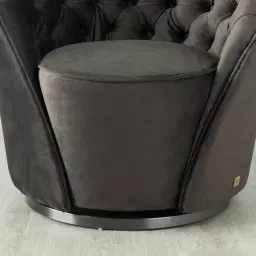 Sonja Charcoal Velvet Swivel Occasional Chair - Brushed Black Nickel Stainless Steel Legs