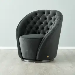 Sonja Charcoal Velvet Swivel Occasional Chair - Brushed Black Nickel Stainless Steel Legs