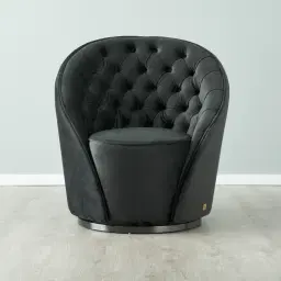 Sonja Charcoal Velvet Swivel Occasional Chair - Brushed Black Nickel Stainless Steel Legs
