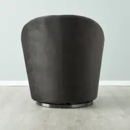 Sonja Charcoal Velvet Swivel Occasional Chair - Brushed Black Nickel Stainless Steel Legs