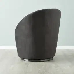 Sonja Charcoal Velvet Swivel Occasional Chair - Brushed Black Nickel Stainless Steel Legs