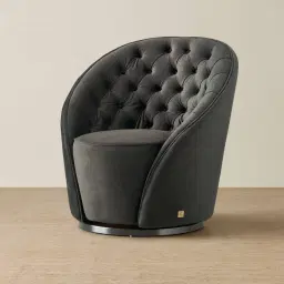 Sonja Charcoal Velvet Swivel Occasional Chair - Brushed Black Nickel Stainless Steel Legs