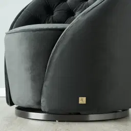 Sonja Charcoal Velvet Swivel Occasional Chair - Brushed Black Nickel Stainless Steel Legs