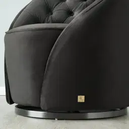 Sonja Charcoal Velvet Swivel Occasional Chair - Brushed Black Nickel Stainless Steel Legs
