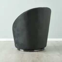 Sonja Charcoal Velvet Swivel Occasional Chair - Brushed Black Nickel Stainless Steel Legs