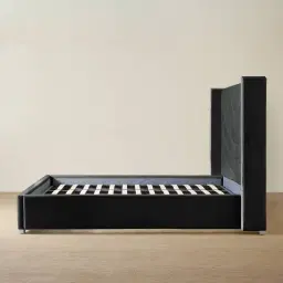 Gertrude Charcoal Velvet King Bed - Brushed Black Nickel Stainless Steel Frame