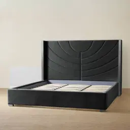 Gertrude Charcoal Velvet King Bed - Brushed Black Nickel Stainless Steel Frame