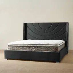 Gertrude Charcoal Velvet King Bed - Brushed Black Nickel Stainless Steel Frame