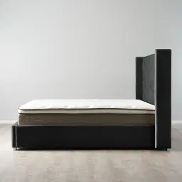 Gertrude Charcoal Velvet King Bed - Brushed Black Nickel Stainless Steel Frame