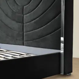 Gertrude Charcoal Velvet King Bed - Brushed Black Nickel Stainless Steel Frame