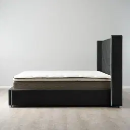 Gertrude Charcoal Velvet Queen Bed - Brushed Black Nickel Stainless Steel Frame