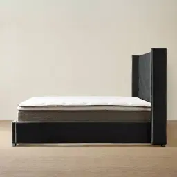 Gertrude Charcoal Velvet Queen Bed - Brushed Black Nickel Stainless Steel Frame