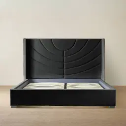 Gertrude Charcoal Velvet Queen Bed - Brushed Black Nickel Stainless Steel Frame