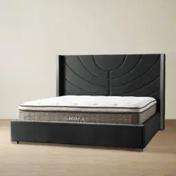 Gertrude Charcoal Velvet Queen Bed - Brushed Black Nickel Stainless Steel Frame
