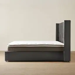 Gertrude Charcoal Velvet Queen Bed - Brushed Black Nickel Stainless Steel Frame