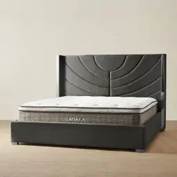 Gertrude Charcoal Velvet Queen Bed - Brushed Black Nickel Stainless Steel Frame
