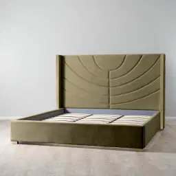 Gertrude Olive Green Velvet King Bed - Brushed Champagne Gold Stainless Steel Frame