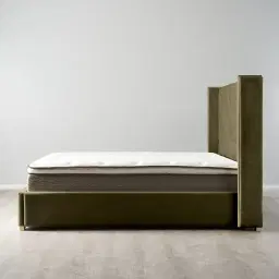 Gertrude Olive Green Velvet King Bed - Brushed Champagne Gold Stainless Steel Frame