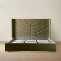 Gertrude Olive Green Velvet King Bed - Brushed Champagne Gold Stainless Steel Frame