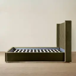 Gertrude Olive Green Velvet King Bed - Brushed Champagne Gold Stainless Steel Frame