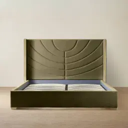 Gertrude Olive Green Velvet Queen Bed - Brushed Champagne Gold Stainless Steel Frame