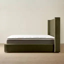 Gertrude Olive Green Velvet Queen Bed - Brushed Champagne Gold Stainless Steel Frame